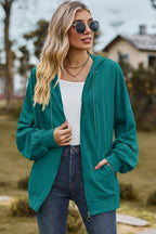 Drawstring Zip Up Dropped Shoulder Hoodie (3)