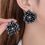 French-style Retro Black White Polka-dot Flower Earrings photo 1