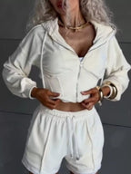 Zip Up Hooded Outerwear Shorts Set (8)