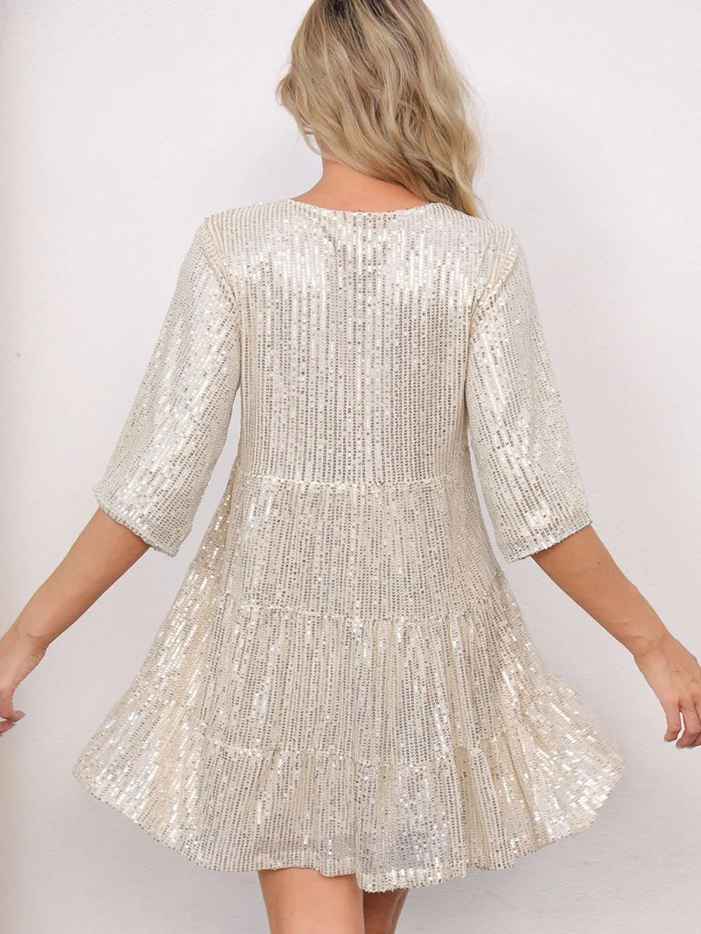 Sequin Round Neck Half Sleeve Mini Dress (7)