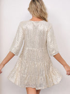 Sequin Round Neck Half Sleeve Mini Dress (7)