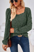 Ribbed Square Neck Long Sleeve T-shirt (4)