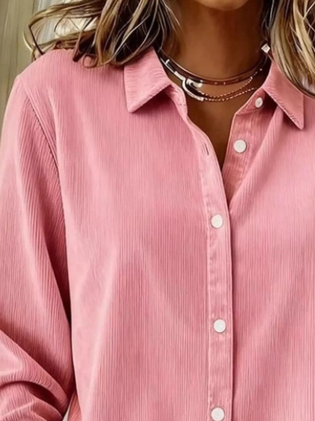 Full Size Corduroy Button-down Shirt Plus (5)