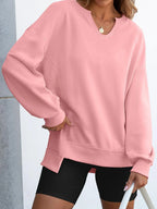 Notched Long Sleeve Oversized Sweatshirt (26)