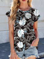 Printed Round Neck Cap Sleeve Top (27)
