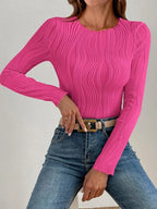 Textured Round Neck Long Sleeve Top (2)
