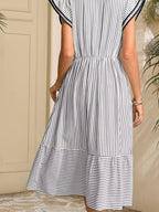 Striped Notched Ruffle Sleeve Dress (10)