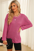 Waffle-knit Round Neck Long Sleeve Sweatshirt (23)