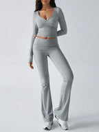 Ruched Long Sleeve Top Pants Set (5)