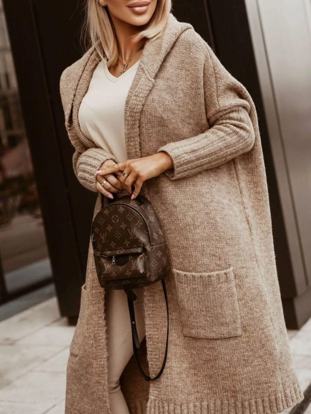 Full Size Hooded Knit Open Front Cardigan Plus (2)
