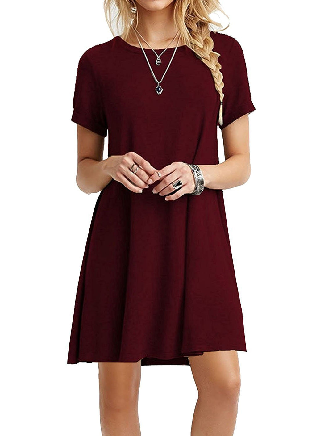 Solid Color Round Neck Short Sleeve Dress variant CJLY150972601AZ|CJLY150972602BY|CJLY150972603CX|CJLY150972604DW|CJLY150972605EV