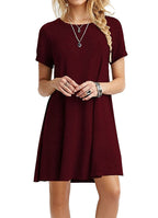 Solid Color Round Neck Short Sleeve Dress variant CJLY150972601AZ|CJLY150972602BY|CJLY150972603CX|CJLY150972604DW|CJLY150972605EV