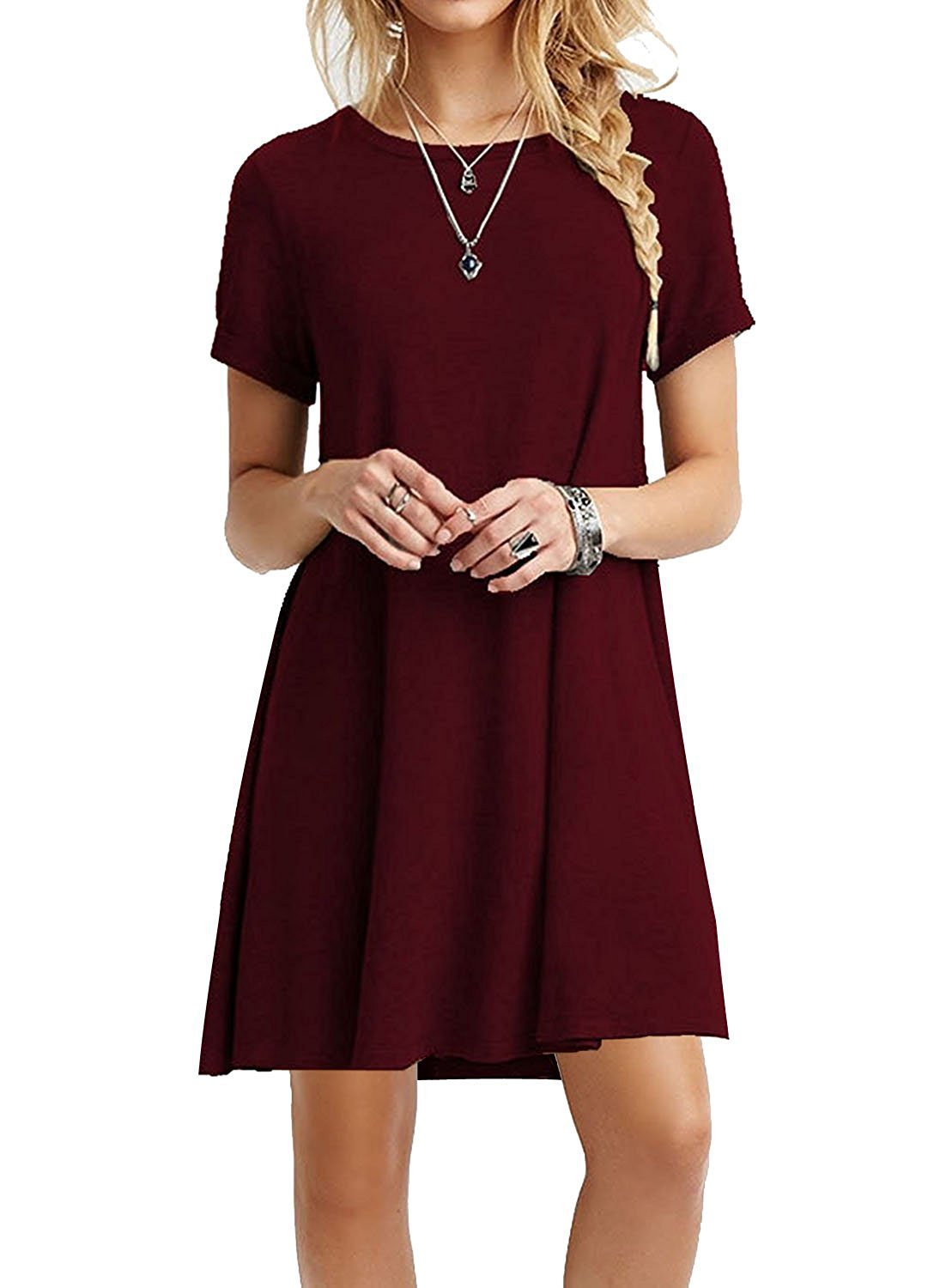 Solid Color Round Neck Short Sleeve Dress variant CJLY150972601AZ|CJLY150972602BY|CJLY150972603CX|CJLY150972604DW|CJLY150972605EV