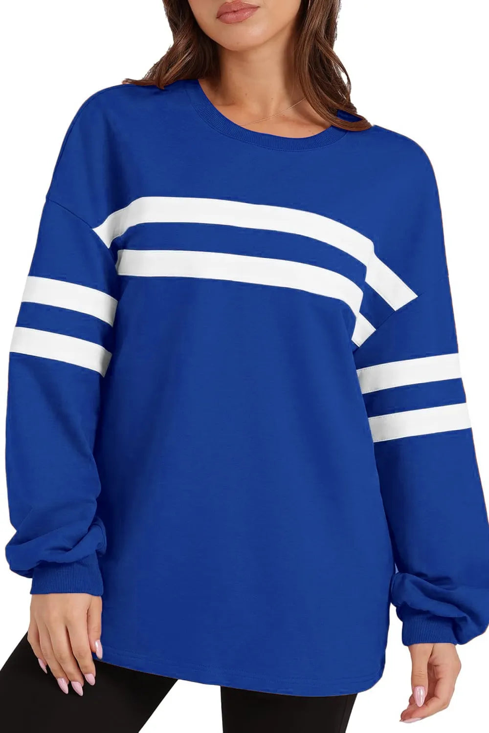 Striped Round Neck Dropped Shoulder Sweatshirt (4)