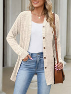 Ribbed Knit Hooded Button-down Cardigan (12)