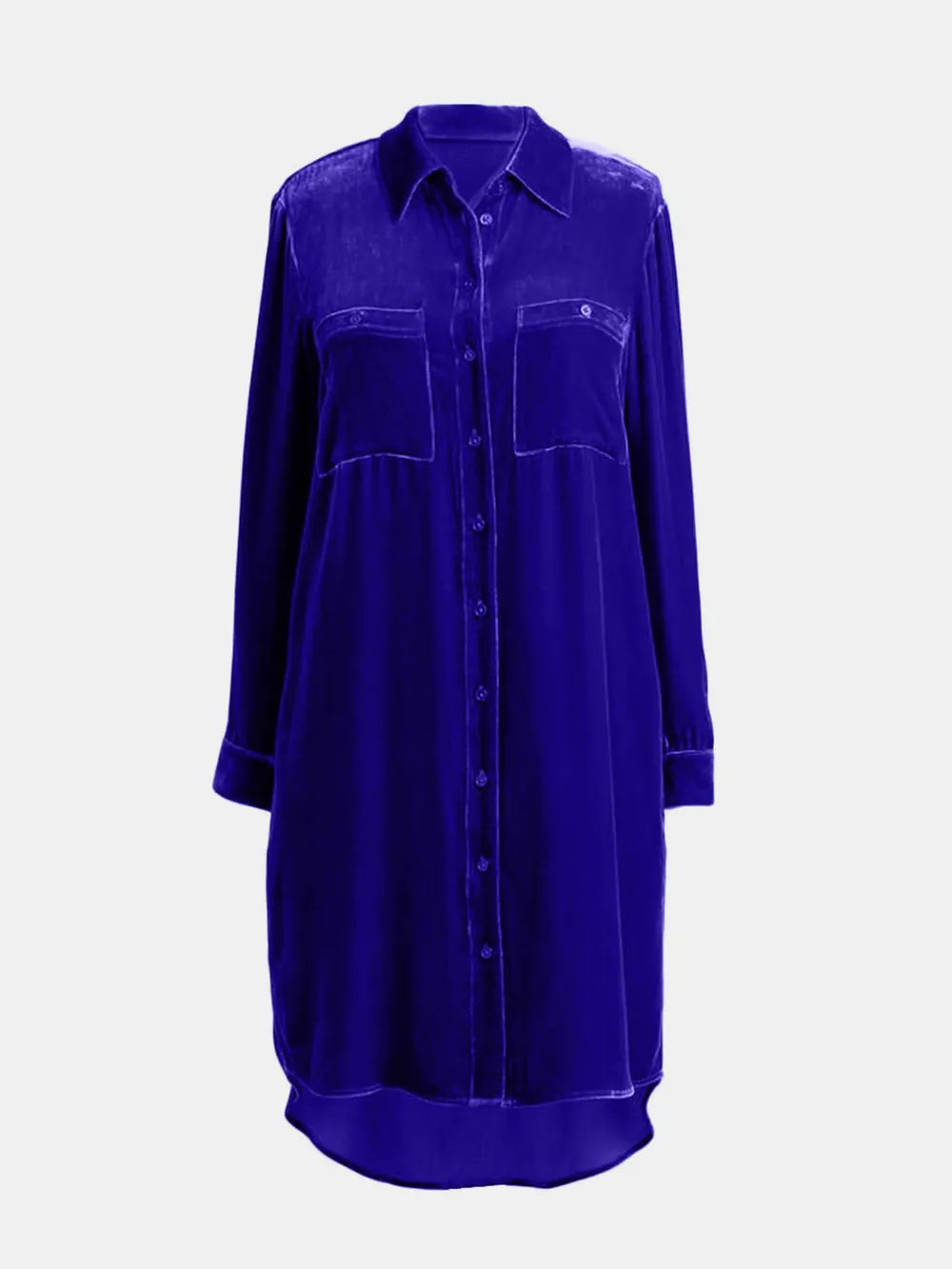 High-low Button Up Long Sleeve Knee Length Dress (7)