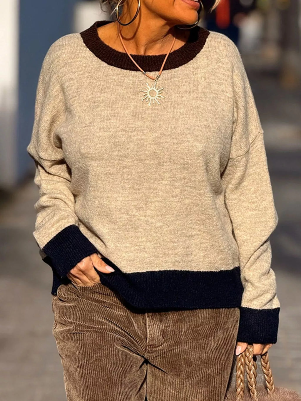 Contrast Trim Crew Neck Sweater (5)