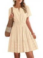 Short Sleeve Smocked Waist Tiered Dress (22)