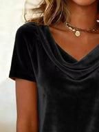 Velvet Cowl Neck Short Sleeve Top (9)