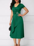 Short Sleeve Midi Wrap Dress Belt Detail