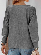 Round Neck Smocked Lantern Sleeve T-shirt (7)