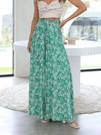 Drawstring Paperbag Waist Printed Wide Leg Pants (16)