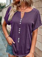 Full Size Decor Button Short Sleeve T-shirt Plus (18)
