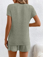 Ribbed V-neck Top Shorts Set (11)