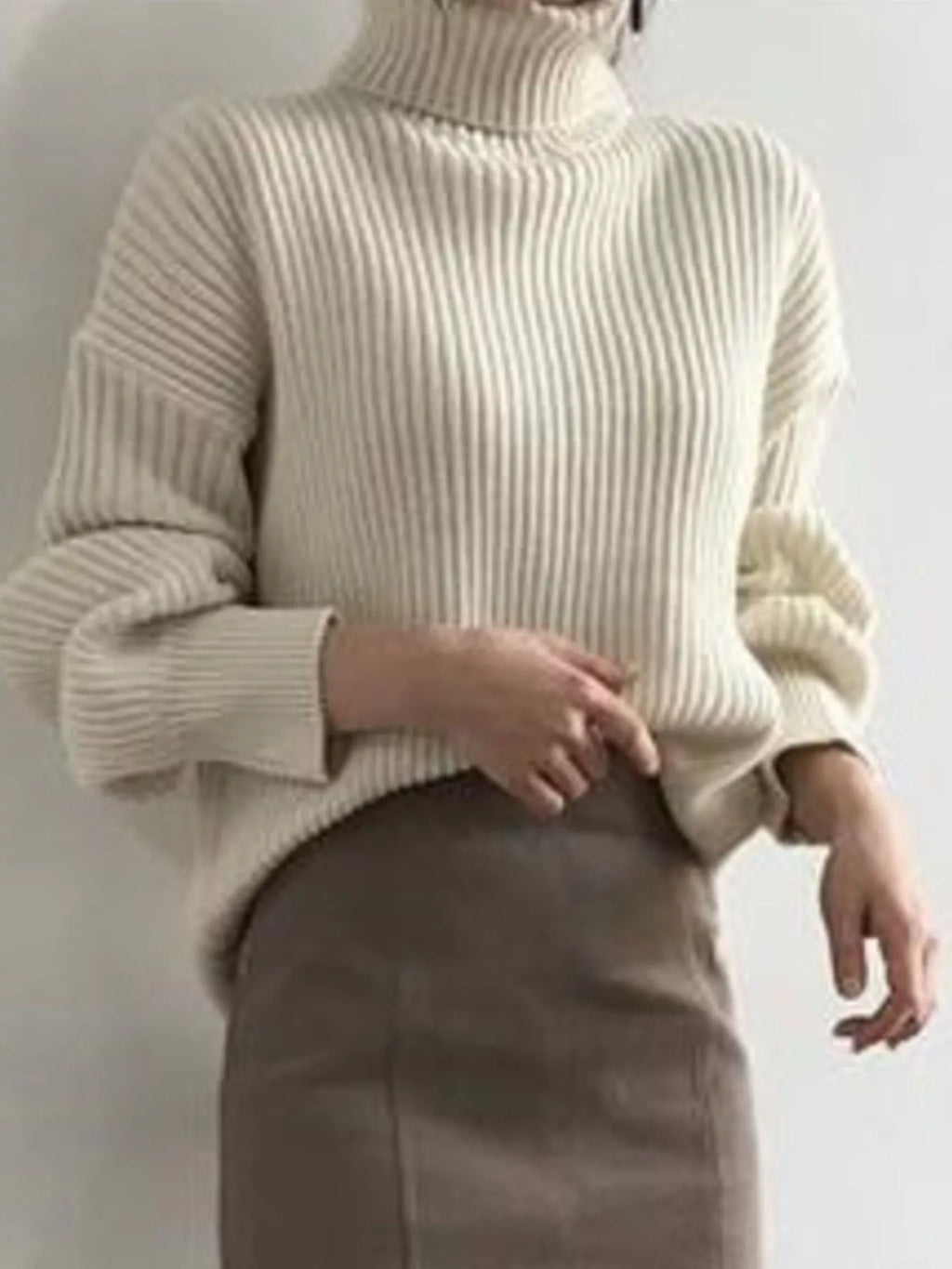 Oversized Turtleneck Ribbed Knit Sweater (10)