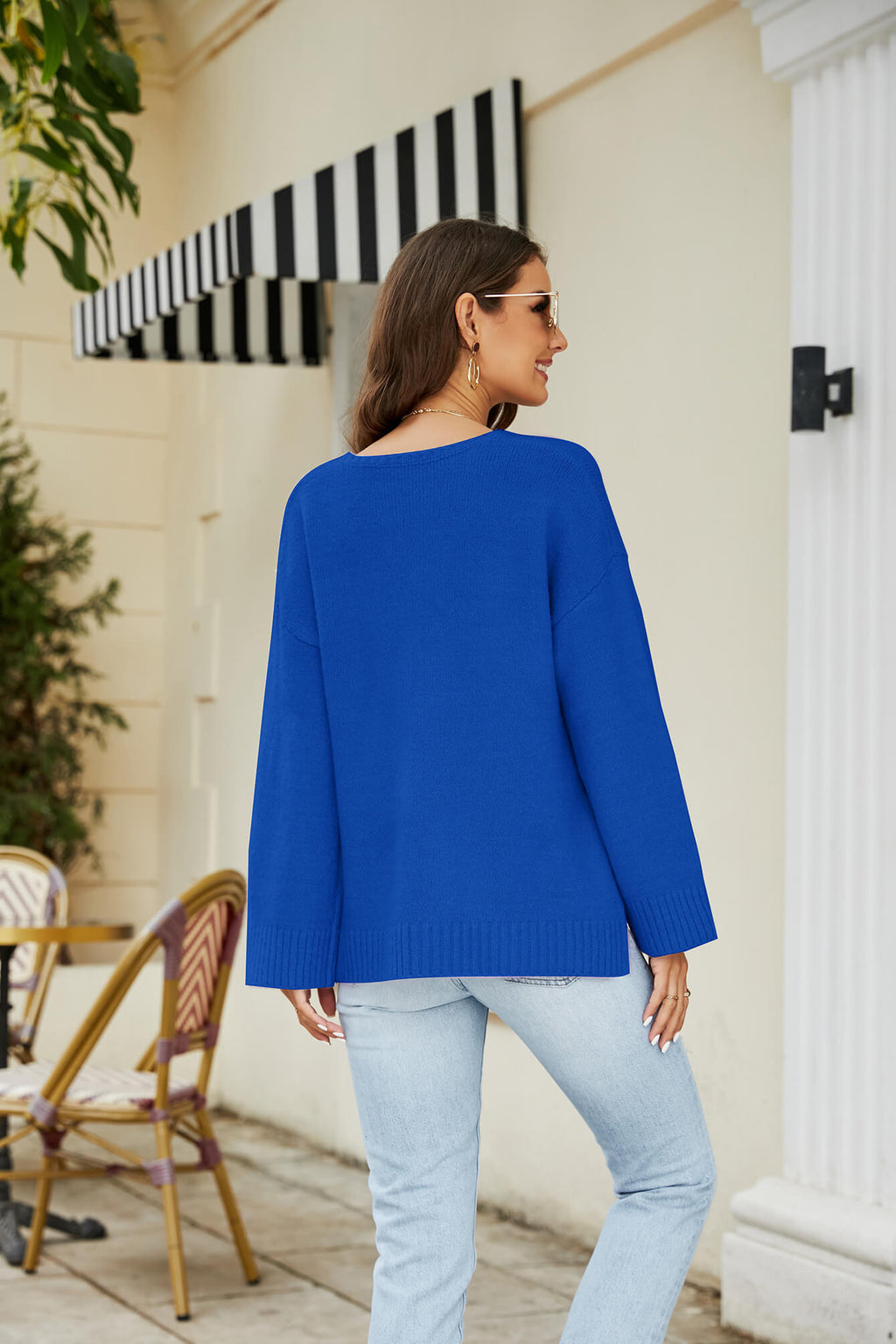Drop Shoulder V-neck Knit Pullover (9)