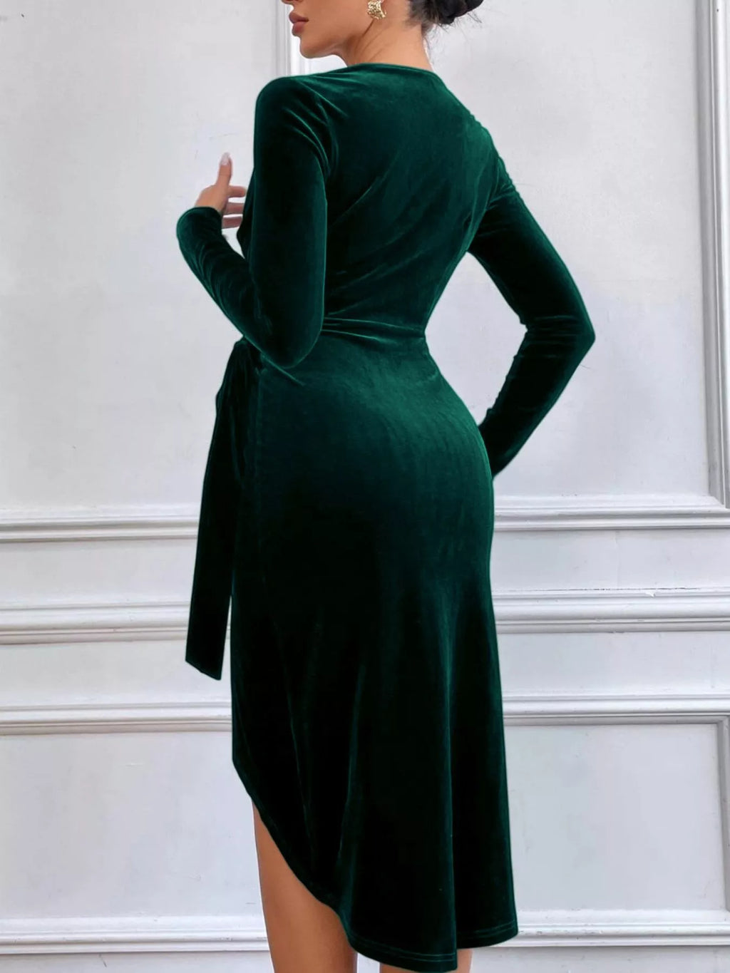 Velvet Wrap Long Sleeve Midi Dress (6)