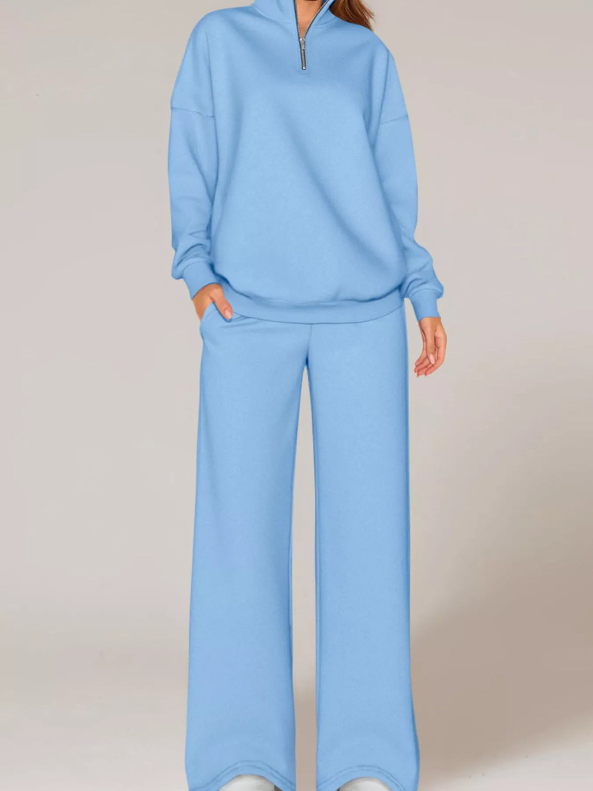 Half-zip Sweatshirt Wide-leg Sweatpants Set (8)