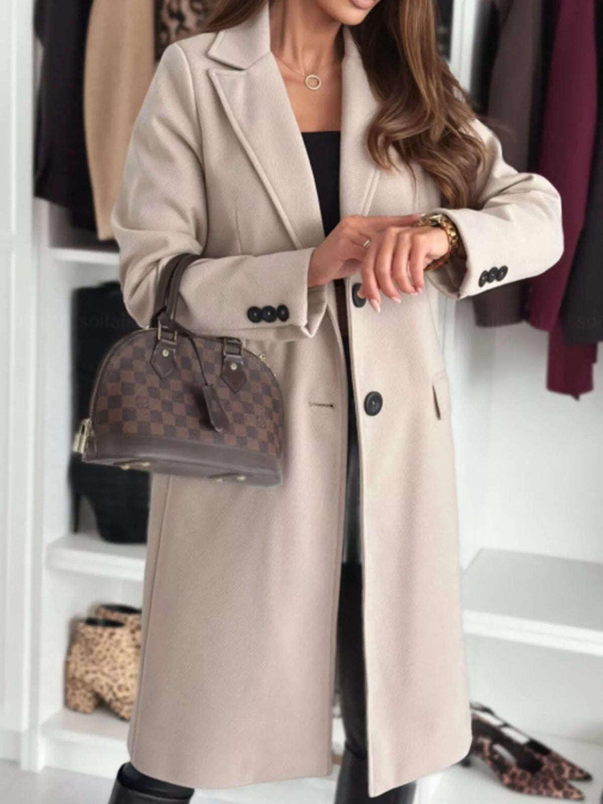 Lapel Collar Long Sleeve Coat (2)
