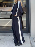 Contrast Side Stripe Zip Up Top Pants Set (11)