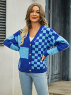 Plaid V-neck Dropped Shoulder Cardigan (18)