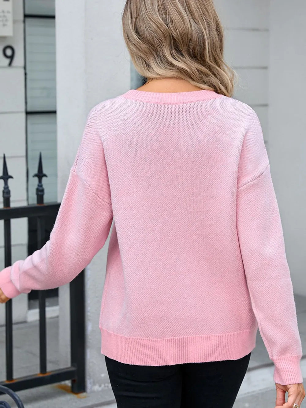 Bow Round Neck Dropped Shoulder Sweater (8)