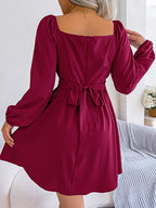 Tied Square Neck Balloon Sleeve Dress (2)