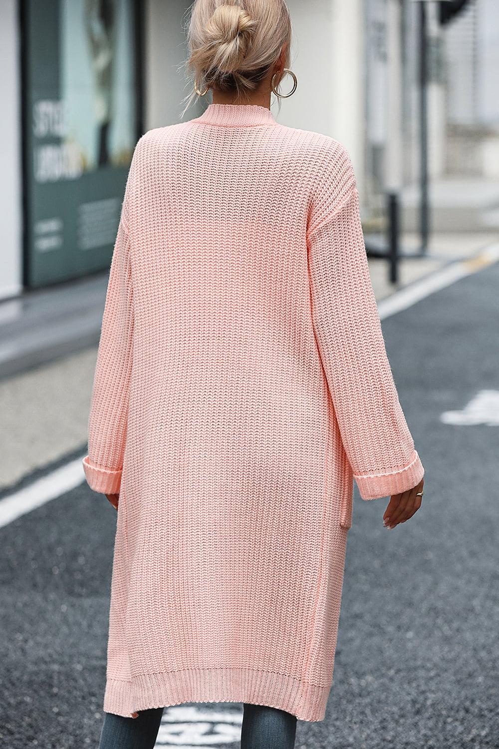 Dropped Shoulder Long Sleeve Cardigan Pocket (14)
