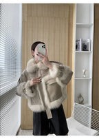 Sense Fox Fur Stitching Leather Coat photo 13