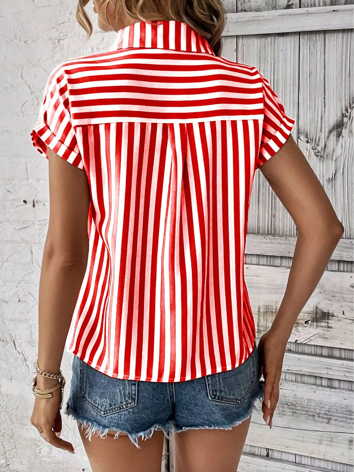 Striped Button-up Short Sleeve Shirt Pocket (6)