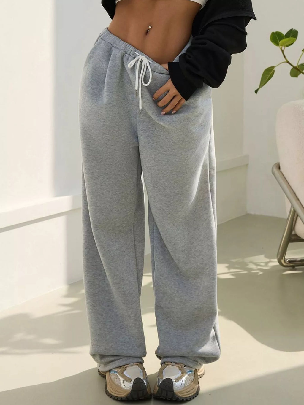 Casual Drawstring High Waist Wide Leg Sweatpants (4)
