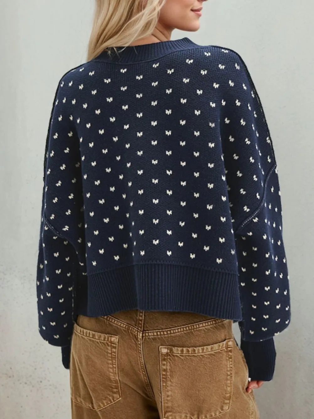 Slit Round Neck Long Sleeve Sweater (12)