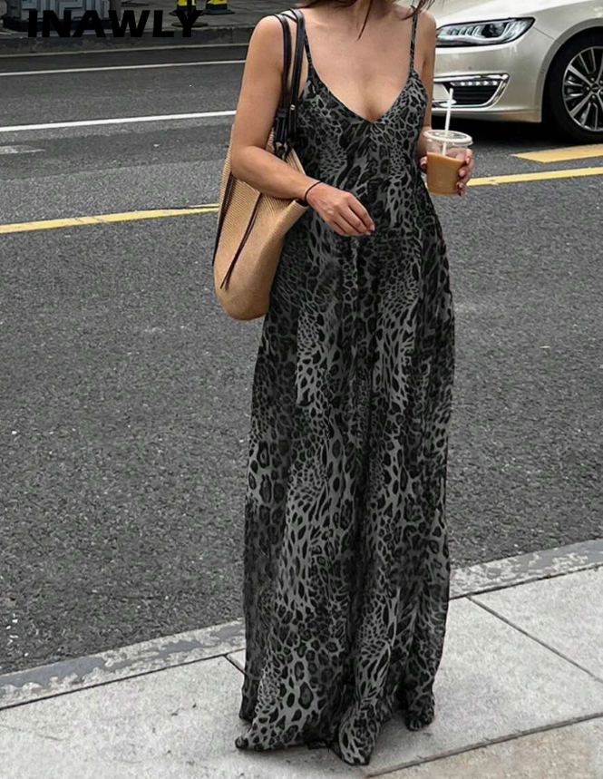Women's Summer Fashion Leopard Print Spaghetti Strap Dress (5)