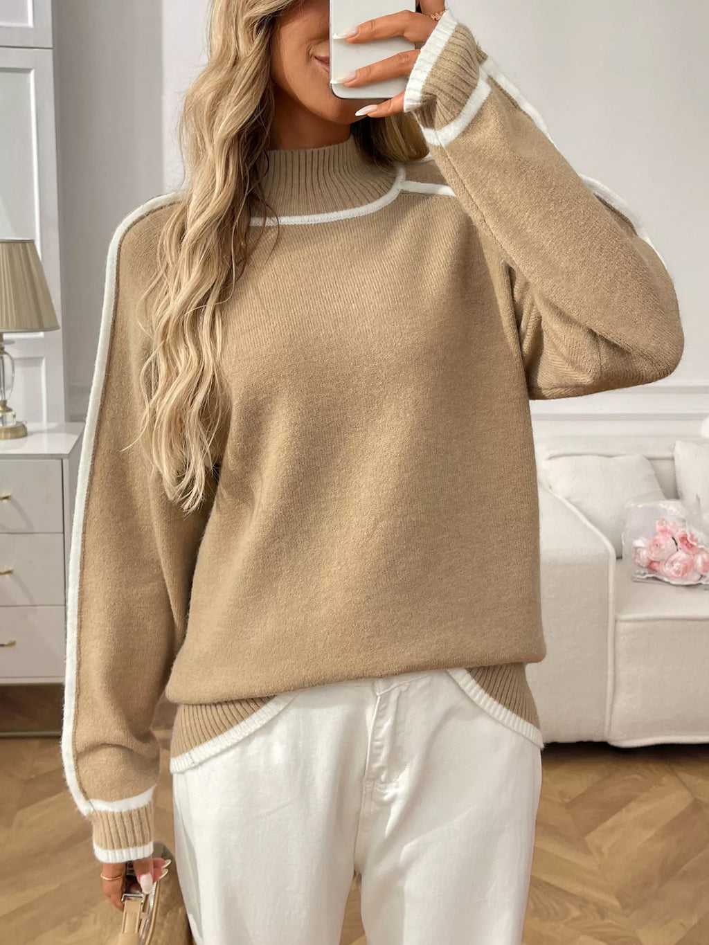 Contrast Trim Turtleneck Long Sleeve Sweater (7)