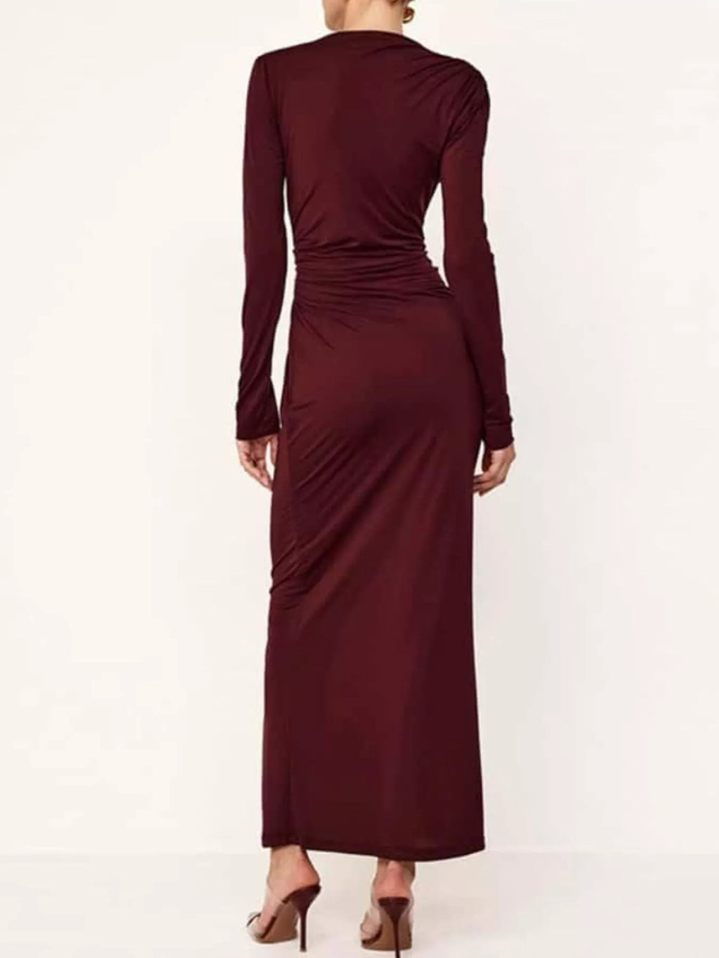 Ruched Long Sleeve Bodycon Maxi Dress (8)