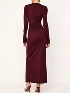 Ruched Long Sleeve Bodycon Maxi Dress (8)