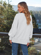 Slit Round Neck Long Sleeve Sweatshirt (5)