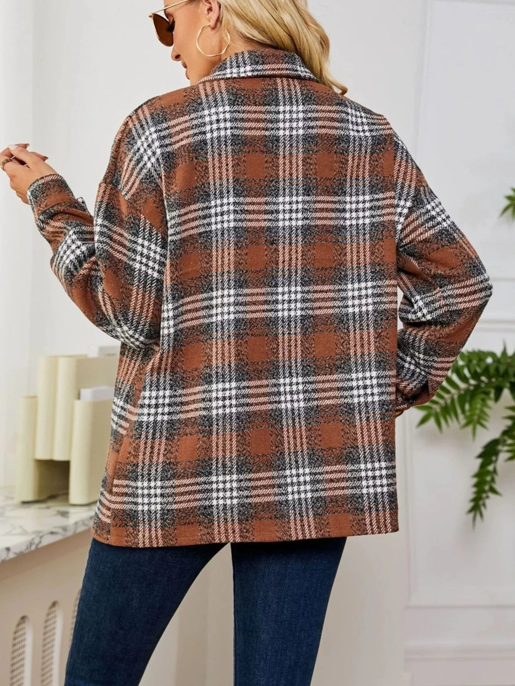 Plaid Button Up Long Sleeve Shacket (7)