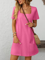 Square Neck Short Sleeve Mini Dress (11)