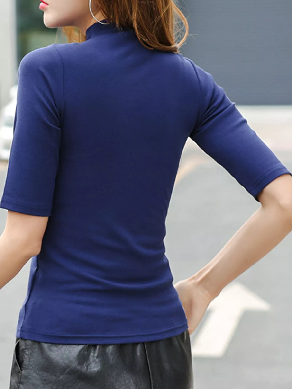Full Size Mock Neck Half Sleeve T-shirt Plus (22)